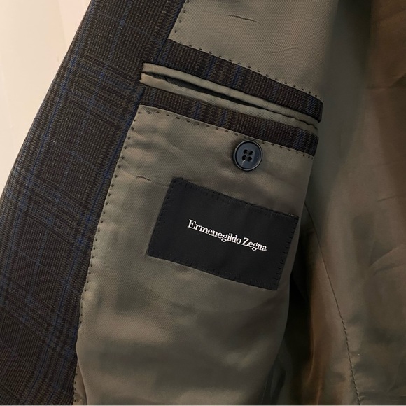 Ermenegildo‎ Zegna Men's Wool Jacket Blazer Grey Plaid Italy 2 Button 52R Flaws - Picture 15 of 16
